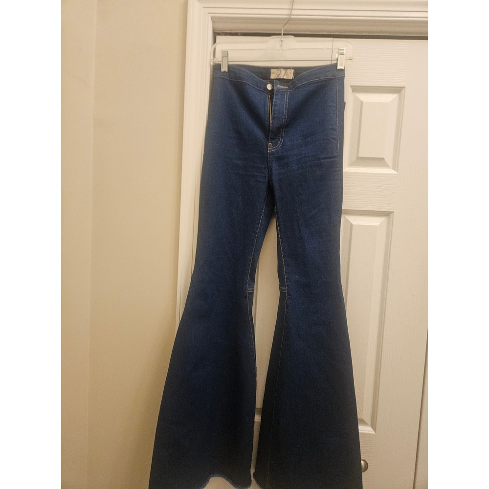 Free People Just Float On Flare Jeans Indigo Blue High Rise Bell Bottoms 27